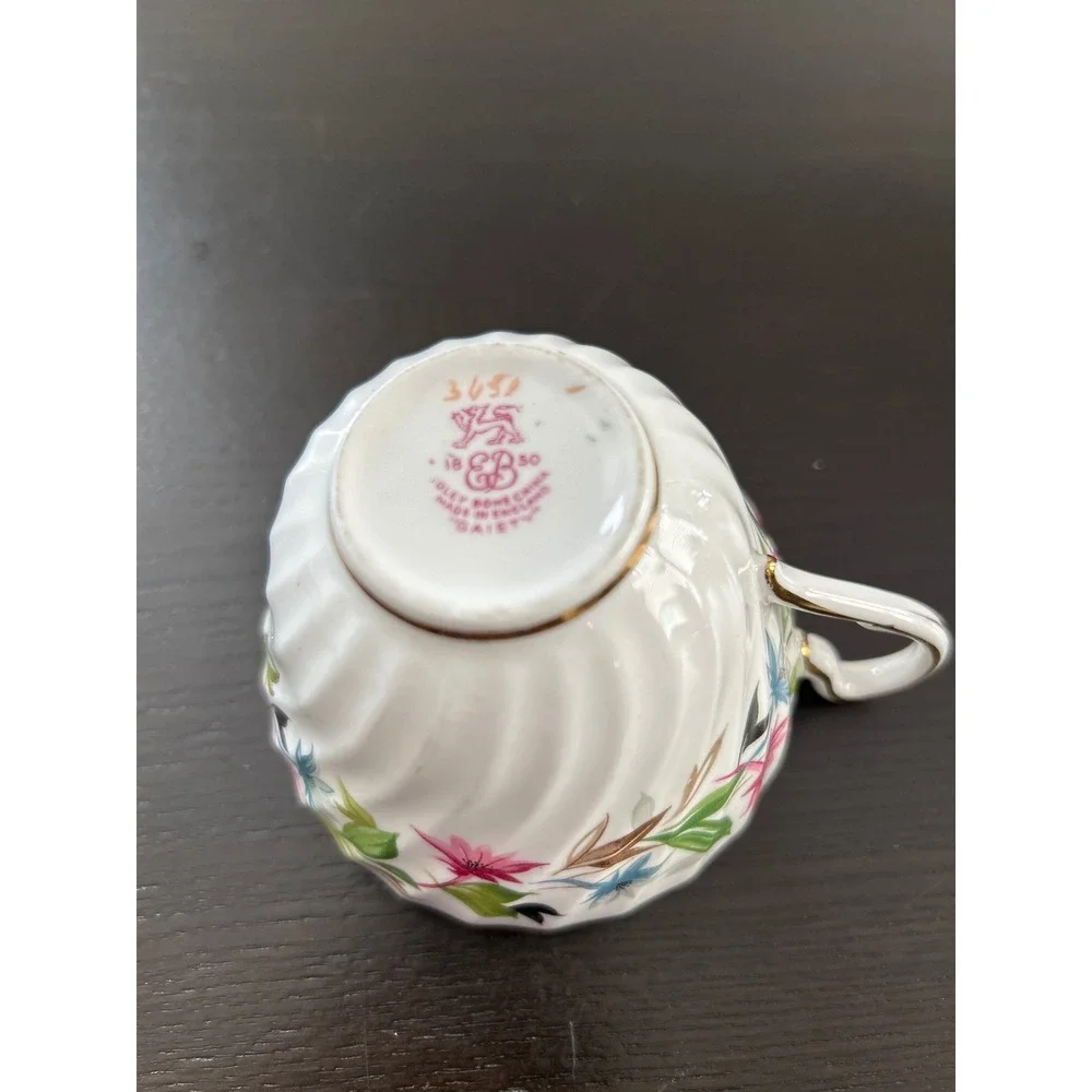 Foley Bone China Gaiety Teacup EB 1850 England Floral Swirl Gold Trim Vintage
